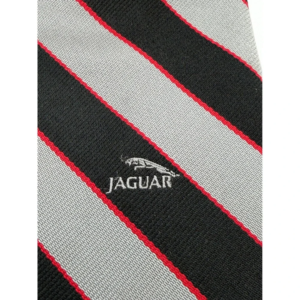 Jaguar Cars Men Black Grey Red Striped Tie Designs by Anthony USA Maded (TA30)
